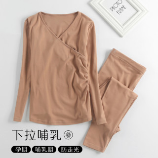 阳离子孕妇秋衣秋裤保暖套装产后哺乳秋衣上衣双面磨毛打底衫秋冬