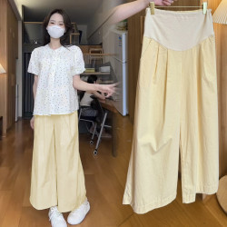 2024夏季新款显瘦甜美减龄蕾丝花边波点上衣+奶阔腿裤孕妇装套装