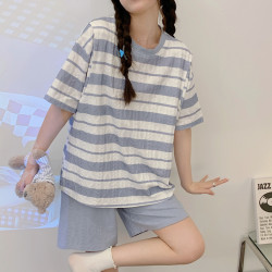 维雨网红套头条纹孕妇睡衣夏季薄款2023高级感月子服短袖短裤套装