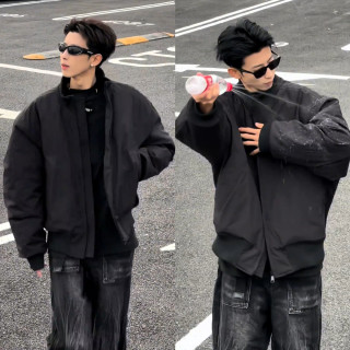 美式街头廓形蝙蝠袖飞行员冬季棉服痞帅休闲立领男士百搭保暖外套