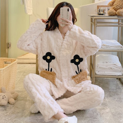 加厚法兰绒月子服秋冬产后喂奶哺乳衣珊瑚孕妇睡衣家居服保暖加绒