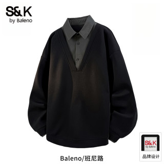班尼路 S&K假两件翻领卫衣男士2026春秋新款宽松百搭打底衫上衣男