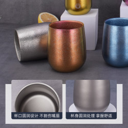 饭米粒 微小瑕疵品纯钛杯户外双层耐高温杯个性杯喝水吸管杯宽口杯