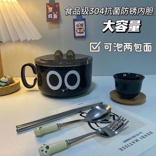 304不锈钢泡面碗带盖学生宿舍简约易洗可沥水泡面碗套特乖巧餐具