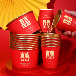 誉雀 结婚一次性纸杯纸碗筷婚宴喜庆加厚高档金箔色