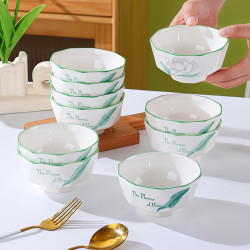孟垣 茉莉花开4.5英寸钻石碗10个家用网红釉下彩陶瓷碗创意