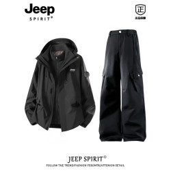 JEEP SPIRIT 吉普 户外寒冬穿搭一整套男三合一冲锋衣套装防风防水外套 月光蓝