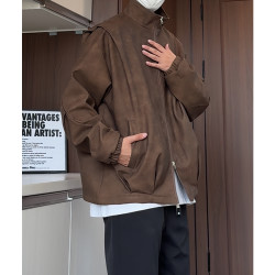 秋装新款立领宽松机能风磨砂皮衣皮夹克男休闲百搭痞帅上衣外套