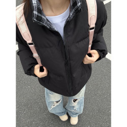 fitcheck格子拼接棉服男冬季复古设计感无帽棉衣美式翻领情侣外套