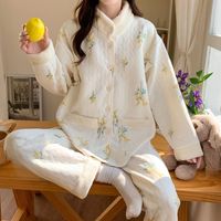 孕妇产后哺乳睡衣秋冬款空气棉月子服保暖带胸垫产妇喂奶家居套装