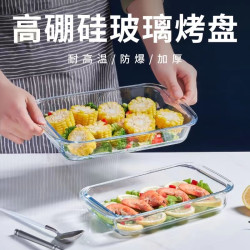 大加小双耳高硼硅玻璃耐热烤盘鱼盘