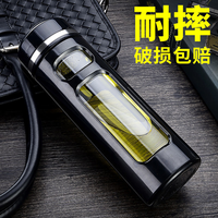 新款玻璃杯双层水杯便携创意带盖过滤杯防摔男女耐热泡茶杯子隔热