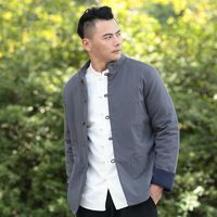 文柯冬装新款男士棉麻中式立领盘扣棉衣外套中国风复古加厚棉袄
