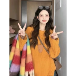 孕妇上衣慵懒风时尚南瓜橘针织圆领软糯春秋毛衣显瘦百搭孕妇装