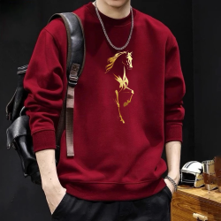 秋冬新款马年男士长袖圆领套头卫衣潮流印花休闲时尚百搭上衣潮