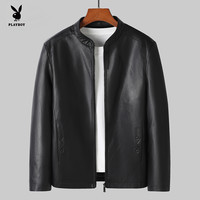 PLAYBOY 春秋皮衣外套品质皮衣夹克男士时尚休闲立领防风皮夹克男