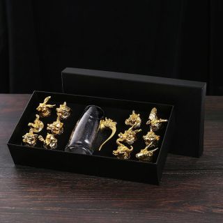 高档白酒杯一口杯十二生肖水晶玻璃杯酒具酒盅套装家用送礼礼盒装
