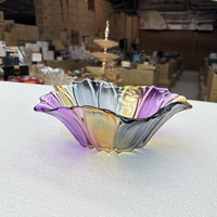 轻奢创意果盘水晶玻璃干果水果盘欧式网红彩色葵花沙拉