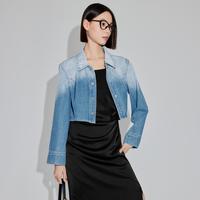 伊芙丽 秦岚代言渐变蓝短款牛仔衬衫女装1F3110391夏季