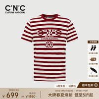 C'N'C CNC透气网眼复古条纹嵌花标短袖T恤26春夏奢侈品上衣男 红色花版 54 /XL/(185/100A)