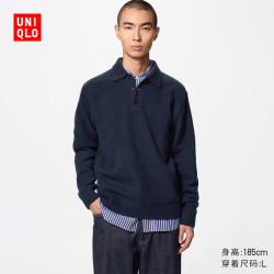 优衣库 souffle yarn舒芙蕾针织polo衫男装女装舒芙蕾毛衣487939 69 藏青色 4XL