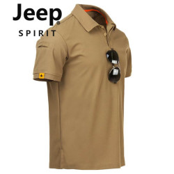 JEEP SPIRIT 执政官翻领速干t恤男速干短袖宽松夏季衫户外圆领战术POLO半袖衫 翻领卡其色【