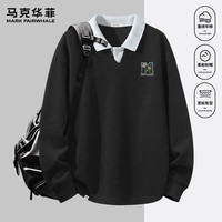 马克华菲 美式撞色翻领卫衣 黑色 M 男装