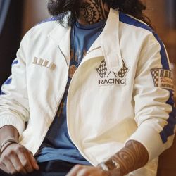 马登 工装 美式复古拼色刺绣赛车夹克F1车手服休闲棒球领外套男春