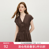 范思蓝恩 摩登蝴蝶结系带收腰衬衫 咖啡色 M
