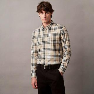 BURBERRY 男式经典格纹门襟商务休闲户外棉质长袖翻领衬衫