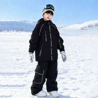 DOOK SNOW 26新款儿童滑雪服套装男童女童加棉加厚防风防水户外滑雪衣裤套装 黑色套装 140cm