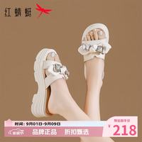 红蜻蜓 女士水钻蝴蝶结拖鞋 夏季外穿一字拖厚底凉鞋子百搭休闲半拖凉鞋
