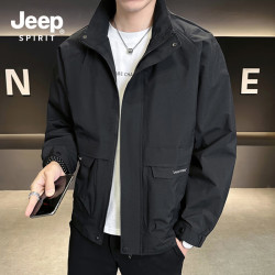 JEEP SPIRIT 夹克男士秋季立领外套潮流修身工装户外运动上衣ZH2524黑色XL