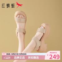 红蜻蜓 女鞋仙女风烫钻凉鞋 夏季魔术贴厚底凉鞋子休闲百搭女士沙滩凉鞋