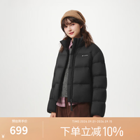 坦博尔 羽绒服女短款25冬季新款立领纯色百搭休闲宽松保暖外套 黑色 M (165)