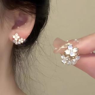 半日逅屿 纯白甜美栀子花朵锆石耳环女韩系轻奢气质小巧耳钉高级感精致耳饰 A2268金