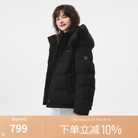 坦博尔 女士户外防护羽绒服防风防泼水运动剪裁可脱卸帽秋冬保暖外套 黑色 XS (155)