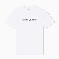 Armani Exchange 男式中心文字标志 T 恤, 米白色