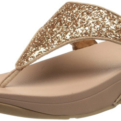 fitflop 女式 Lulu 闪光脚趾凉鞋 人字拖凉鞋 高跟凉鞋 不防水 Rose Gold 尺码7