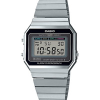 CASIO 卡西欧 男士数字石英表 不锈钢表带 方形表盘 日期星期显示 防水复古腕表