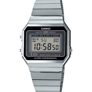 CASIO 卡西欧 男士数字石英表 不锈钢表带 方形表盘 日期星期显示 防水复古腕表