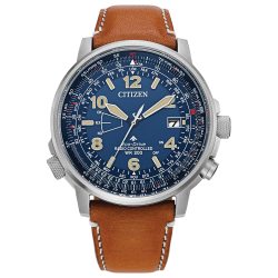 Citizen Eco-Drive 男士蓝盘腕表 防水200米 皮革表带休闲腕表