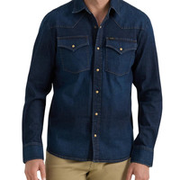 Lee 男式 纽扣衬衫 传统西部衬衫 有领 长袖 标准版型 Inky Blue Vintage Wash Large
