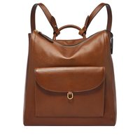 Fossil 时尚迷你女士皮质双肩包 可拆卸肩带休闲背包 Brown W Outer Pocket Large