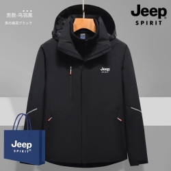 JEEP SPIRIT 三合一冲锋衣男秋冬季户外防风保暖加厚登山服滑雪服男女同款外套 （男款）鸟羽黑