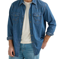 Wrangler 男士复古牛仔按扣衬衫 经典西部风格 纯棉透气百搭