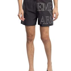 Emporio Armani 安普里奥·阿玛尼 男式中筒平角泳裤, 黑色