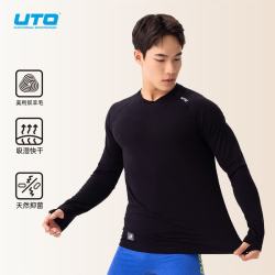 UTO 16.5微米美利奴羊毛速干衣运动长袖t恤户外跑步登山徒步上衣 经典黑 （男款带拇指扣）