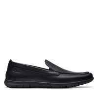 Clarks 其乐Flexway Step男鞋 一脚蹬轻便防滑通勤休闲皮鞋 Black Leather 12 Wide