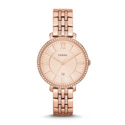 Fossil Jacqueline 女士 不锈钢石英手表 适合正装，Rose Gold Glitz